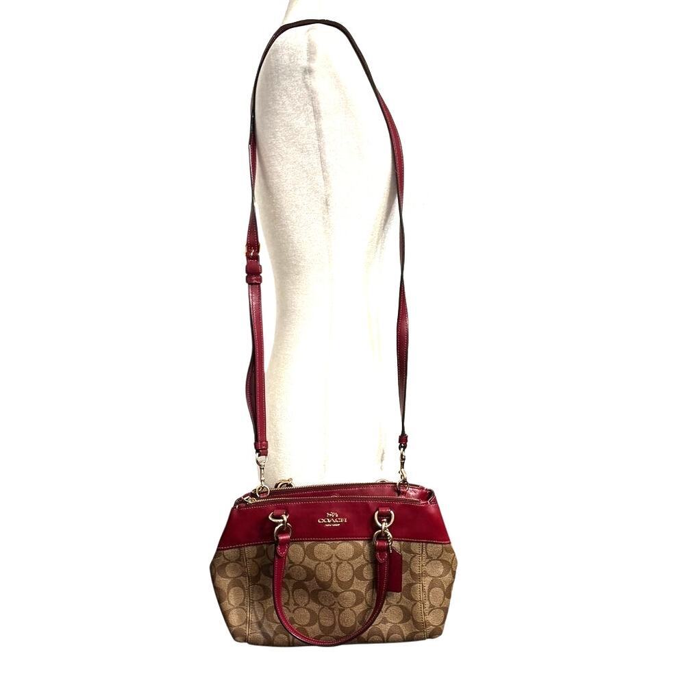 Coach Mini Brooke Carryall satchel signature canvas cherry red/burgundy detail - Picture 3 of 8